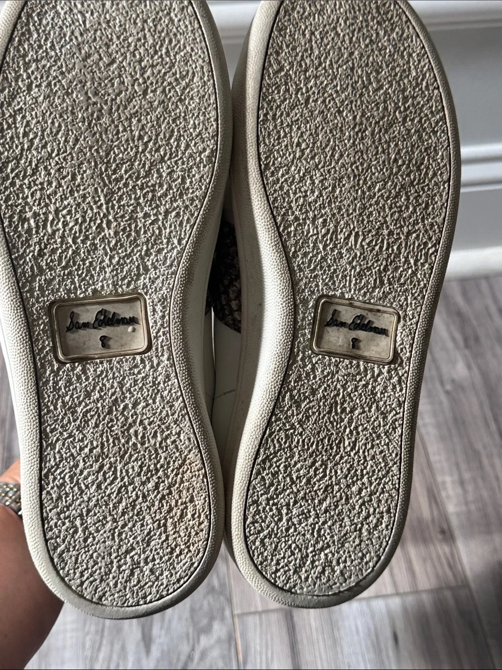 Sam Edelman White Sneakers Snake-Print Stripe leather 8 animal print active